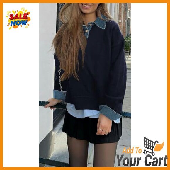 Oversized Chunky Sweater Mock Turtleneck V-Neck Button Pullover - Picture 7 of 8